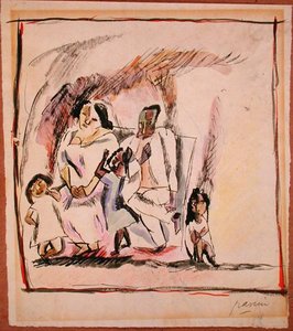 Moeder, vader en drie kinderen door Jules Pascin
