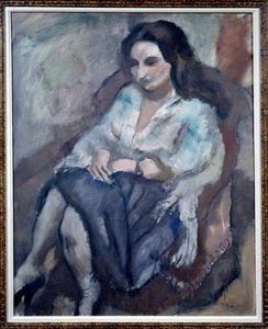 Portret van Andree. Portret van een zittende vrouw