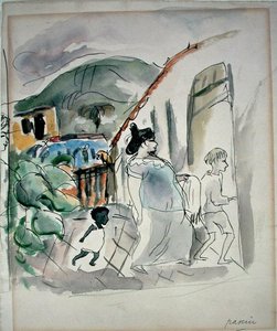 Vrouw en twee kinderen door Jules Pascin