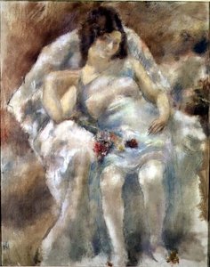 Jonge vrouw zittend met bloemen