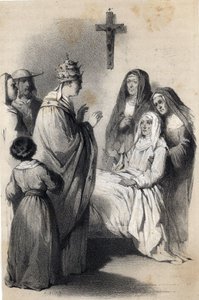 Voorstelling van Sint Clara van Assisi, oprichtster van de kloosterorde van de Clarissen in 