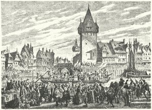 De Hirsebreifahrt, transport van een lading gierst per boot van Zürich naar de bondgenoot van de stad, Straatsburg door Jules Theophile (after) Schuler
