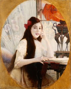 Portret van een jong meisje aan een bureau, 1904 door Jules Verdier