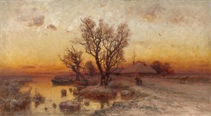 Zonsondergang boven een Oekraïens gehucht, 1915