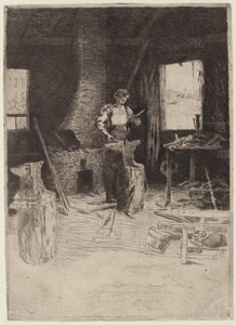 De smederij door Julian Alden Weir