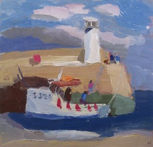 Figuren op een Havenmuur, Cornwall