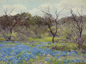 Vroege lente—blauwe lupines en mesquite door Julian Onderdonk