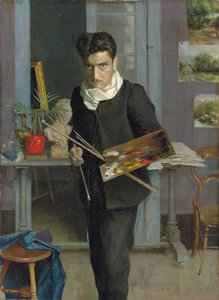 Zelfportret van de kunstenaar in zijn atelier