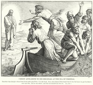 Christus Verschijnt aan Zijn Discipelen bij de Zee van Tiberias door Julius (after) Schnorr von Carolsfeld