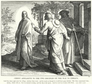Christus verschijnt aan de twee discipelen op weg naar Emmaüs (gravure) door Julius (after) Schnorr von Carolsfeld