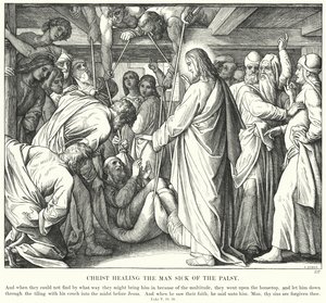 Christus Geneest de Man met Verlamming door Julius (after) Schnorr von Carolsfeld