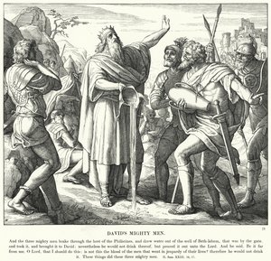 Davids Machtige Mannen (gravure) door Julius (after) Schnorr von Carolsfeld