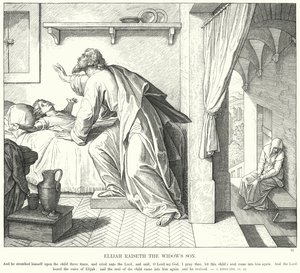 Elia wekt de zoon van de weduwe op door Julius (after) Schnorr von Carolsfeld