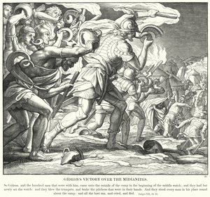 Gideons Overwinning op de Midianieten (gravure) door Julius (after) Schnorr von Carolsfeld