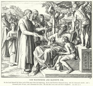 God Verheerlijkt en Zegent Job (gravure) door Julius (after) Schnorr von Carolsfeld