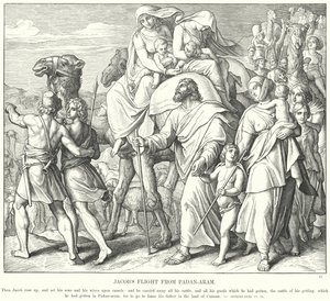 Jakobs Vlucht uit Padan-Aram (gravure) door Julius (after) Schnorr von Carolsfeld