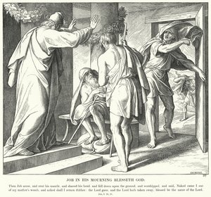 Job in zijn Rouw Zegent God (gravure) door Julius (after) Schnorr von Carolsfeld