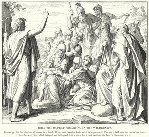 Johannes de Doper Predikt in de Wildernis (gravure) door Julius (after) Schnorr von Carolsfeld