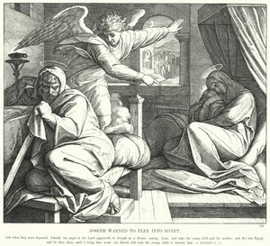 Jozef gewaarschuwd om naar Egypte te vluchten door Julius (after) Schnorr von Carolsfeld