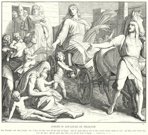 Jozef wordt door de farao bevorderd door Julius (after) Schnorr von Carolsfeld