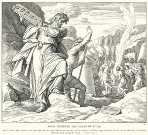 Mozes breekt de stenen tafelen door Julius (after) Schnorr von Carolsfeld