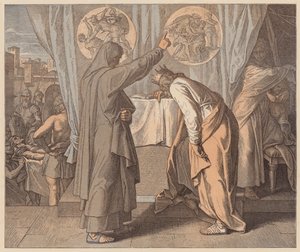 Nathan en David, 2 Samuel, XII, 7 (gekleurde gravure) door Julius (after) Schnorr von Carolsfeld