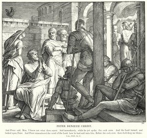 Petrus Verloochent Christus (gravure) door Julius (after) Schnorr von Carolsfeld