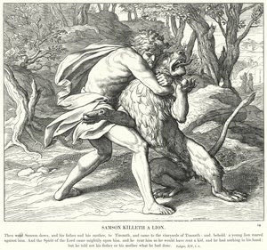 Simson Doodt een Leeuw door Julius (after) Schnorr von Carolsfeld
