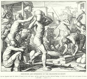Dienstbaarheid en Onderdrukking van de Israëlieten in Egypte (gravure) door Julius (after) Schnorr von Carolsfeld