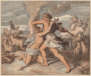 De dood van Abel, Genesis, IV, 8 door Julius (after) Schnorr von Carolsfeld
