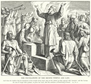 De fundamenten van de tweede tempel worden gelegd