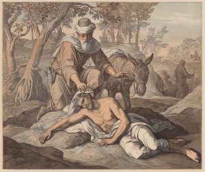 De barmhartige Samaritaan, St. Lucas, X, 33, 34