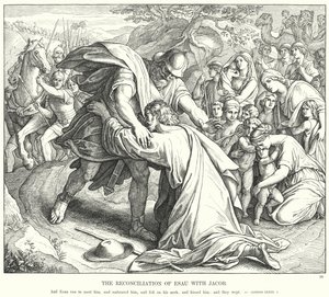 De verzoening van Esau met Jakob door Julius (after) Schnorr von Carolsfeld