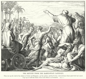 De Terugkeer uit de Babylonische Ballingschap (gravure) door Julius (after) Schnorr von Carolsfeld