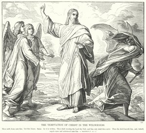 De verzoeking van Christus in de woestijn door Julius (after) Schnorr von Carolsfeld