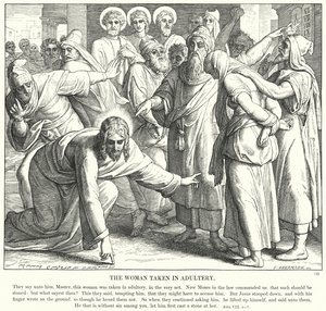 De vrouw op overspel betrapt door Julius (after) Schnorr von Carolsfeld