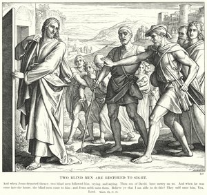 Twee Blinden Worden Genezen (gravure) door Julius (after) Schnorr von Carolsfeld