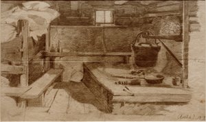 Interieur van een boerenkamer door Julius Adam