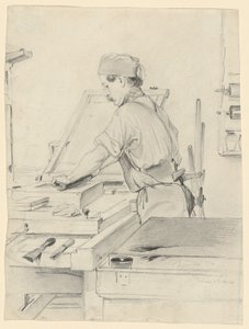 Zelfportret Werkend aan een Lithografische Pers door Julius Adam the Elder