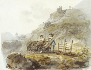 Methode om turf te verkrijgen van heuvels nabij Mallwyd, ca. 1792 door Julius Caesar Ibbetson