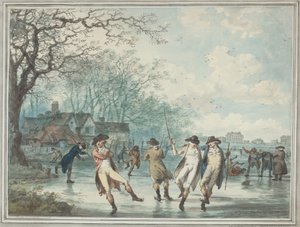 Schaatsers op de Serpentine in Hyde Park door Julius Caesar Ibbetson