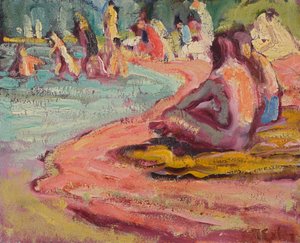 Baden op het strand door Julius Exter