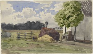 Stapel hout voor een boerderij in het weiland