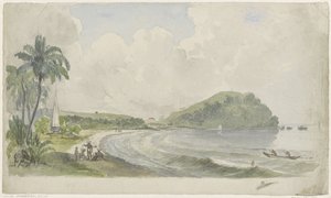 Tropisch kustlandschap door Julius Jacobus van de Sande Bakhuyzen