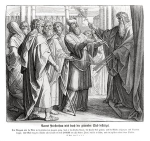 Aärons priesterschap wordt bevestigd, Numeri door Julius Schnorr von Carolsfeld
