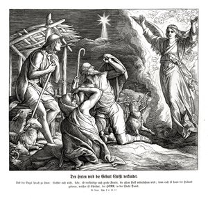 Een engel verschijnt aan de herders, Evangelie van Lucas door Julius Schnorr von Carolsfeld