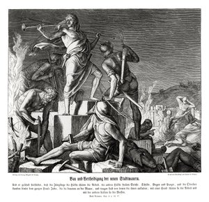 Bouw en verdediging van de nieuwe stadsmuren, Nehemia door Julius Schnorr von Carolsfeld