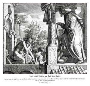 David ziet Bathseba op het dak, 2 Samuel door Julius Schnorr von Carolsfeld