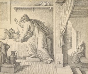 Elia doet de zoon van de weduwe van Zarifath herleven door Julius Schnorr von Carolsfeld