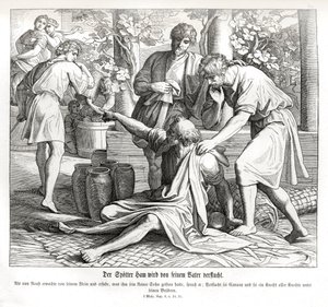 Cham ziet de naaktheid van zijn vader, Genesis door Julius Schnorr von Carolsfeld
